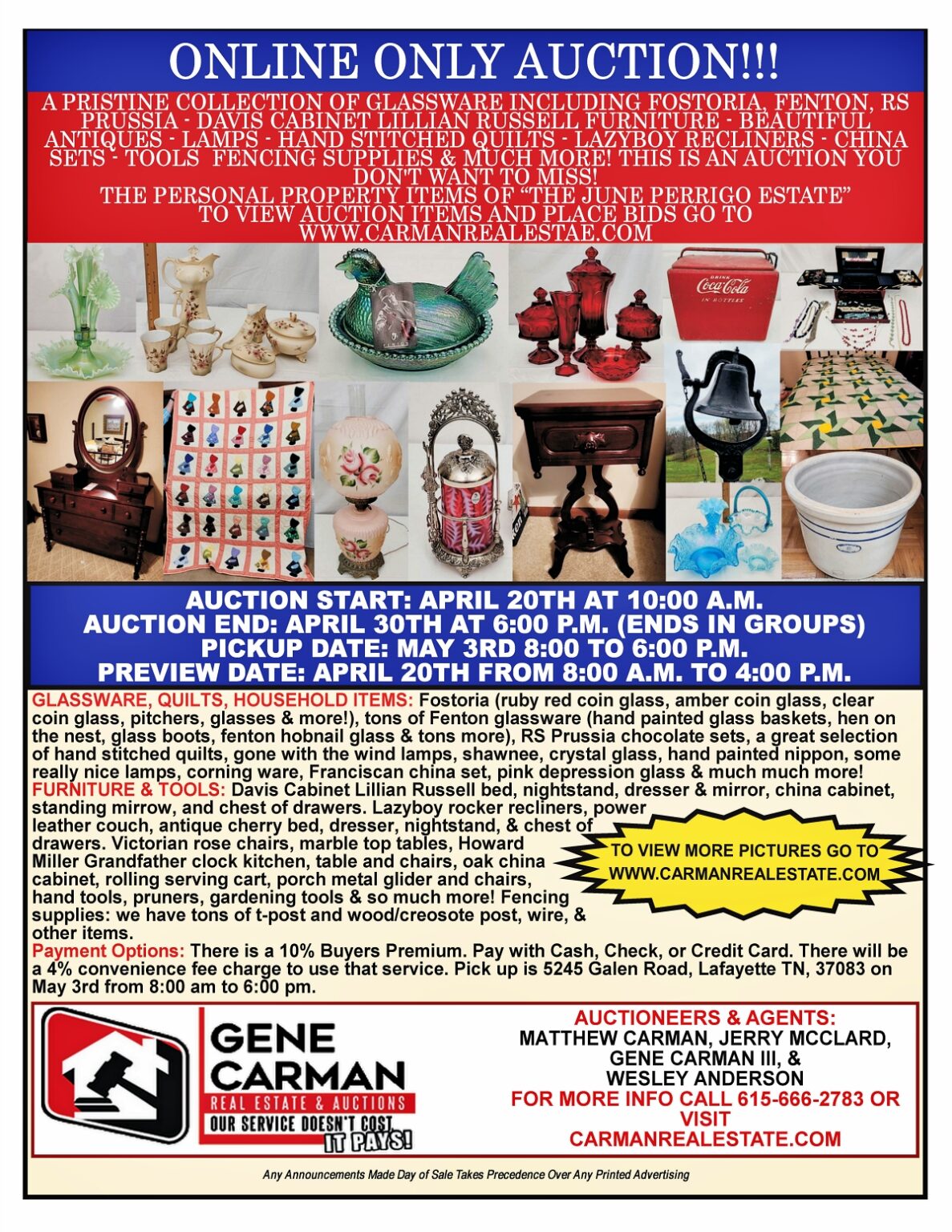 THE PERSONAL PROPERTY OF THE “JUNE PERRIGO ESTATE” Gene Carman Real