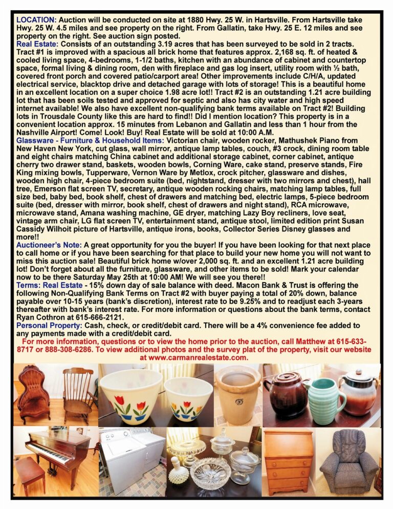 1880 HWY. 25 W. HARTSVILLE, TN TROUSDALE COUNTY Gene Carman Real