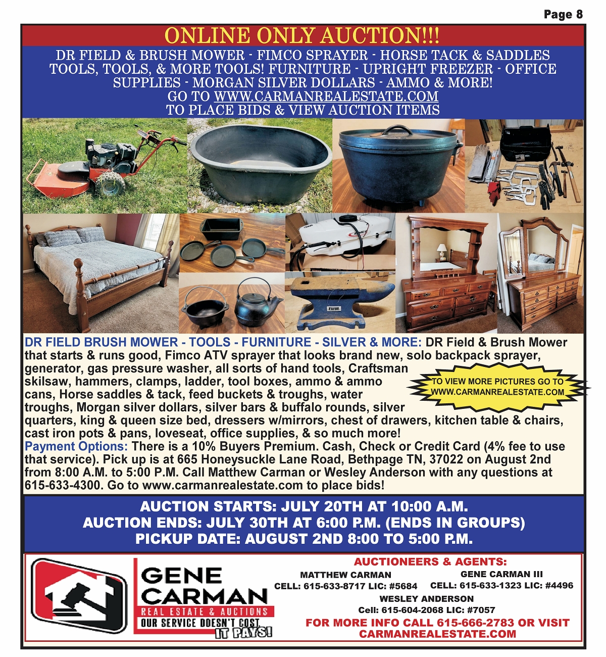 DR FIELD & BRUSH MOWER - SPRAYERS - HORSE TACK & SADDLES - TOOLS, TOOLS, & MORE TOOLS! FURNITURE - UPRIGHT FREEZER - OFFICE SUPPLIES - SILVER - AMMO & MORE!