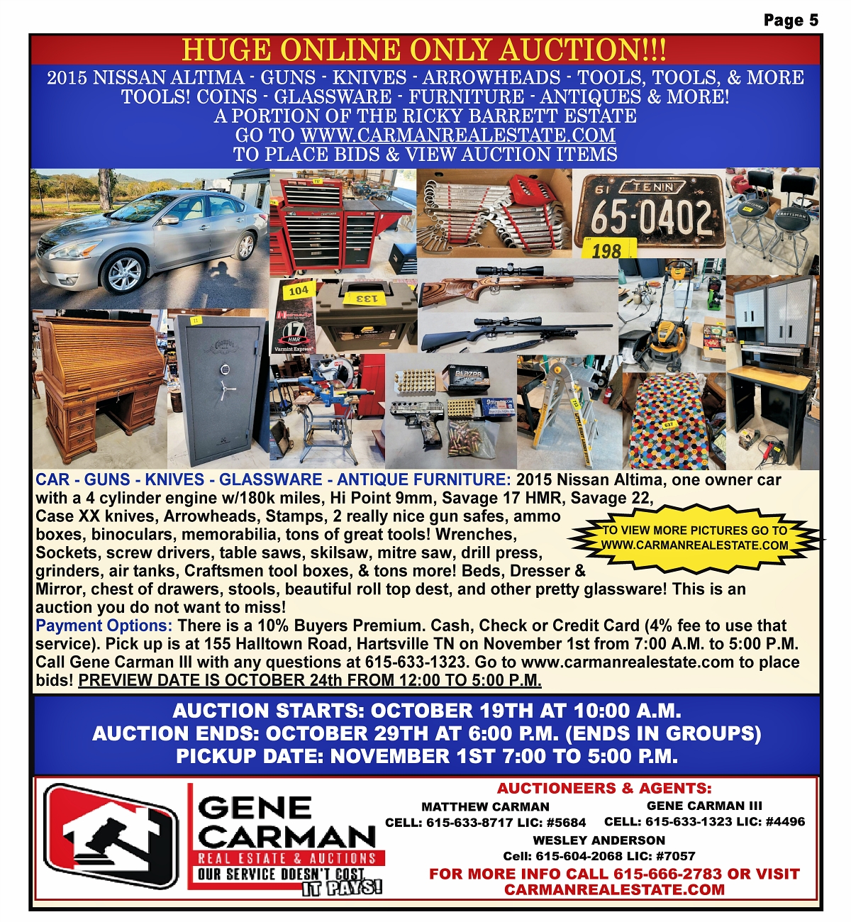 HUGE ONLINE ONLY AUCTION! CAR - GUNS - KNIVES - COINS - ARROWHEADS - TOOLS, TOOLS, TOOLS! ANTIQUES AND MORE!