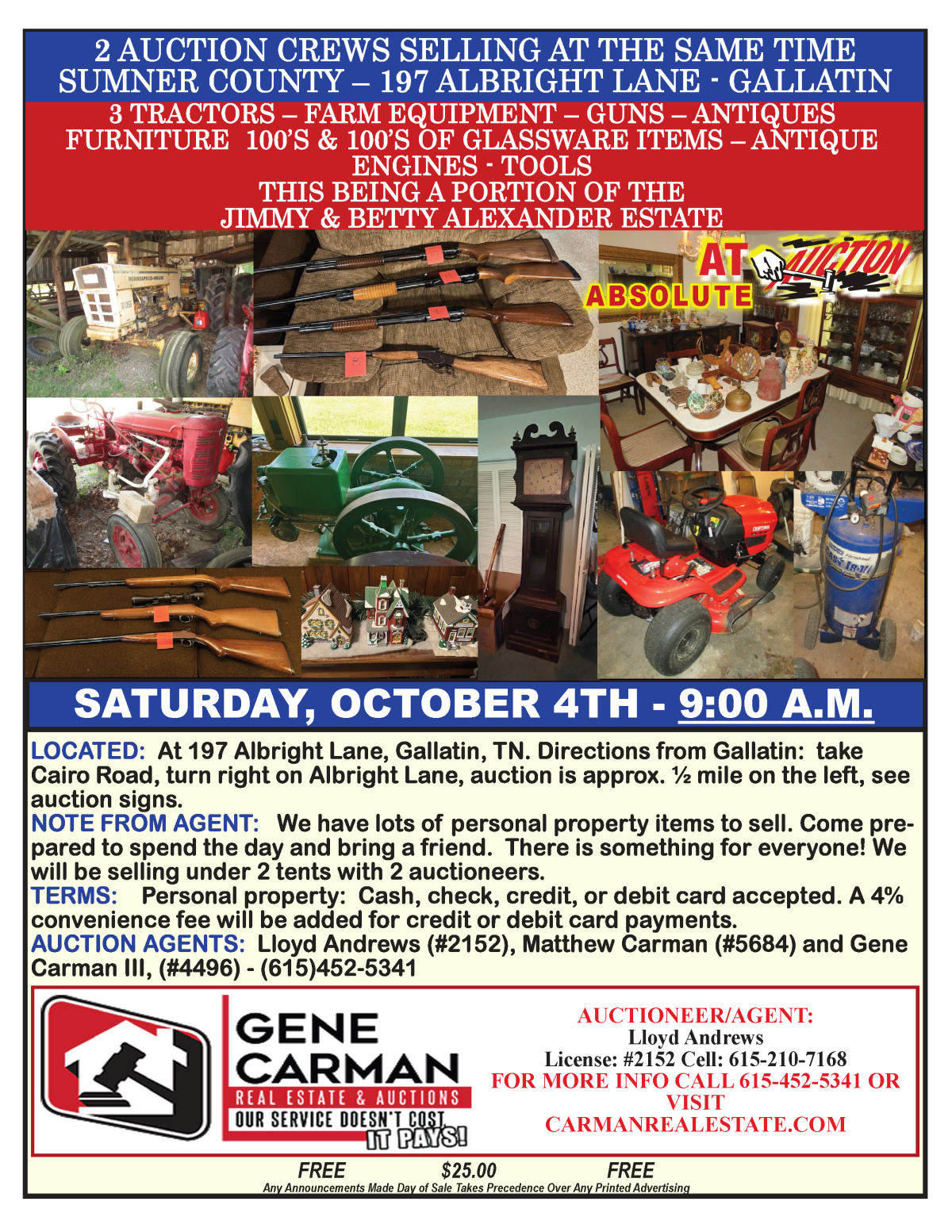 SUMNER COUNTY – 197 ALBRIGHT LANE - GALLATIN - 2 AUCTION CREWS SELLING AT THE SAME TIME!