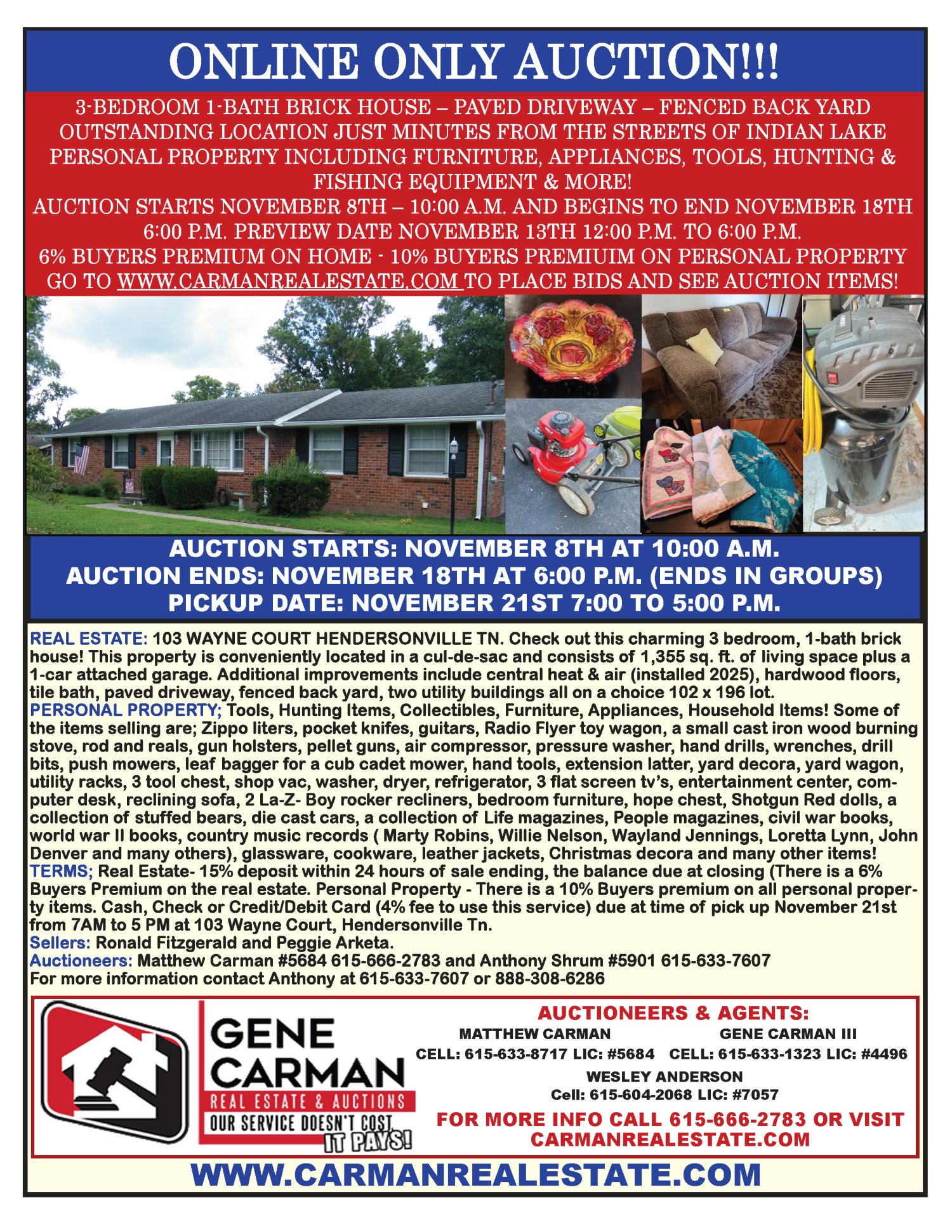 103 WAYNE COURT - HENDERSONVILLE TN - 3 BDR 1 BATH HOME - PERSONAL PROPERTY