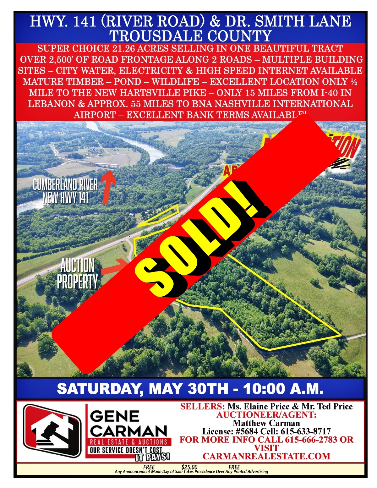 HWY. 141 (RIVER ROAD) & DR. SMITH LANE – TROUSDALE COUNTY - SOLD!!!