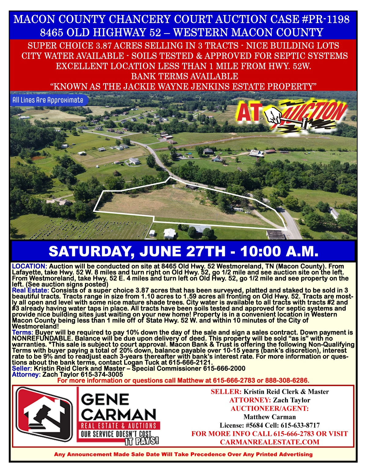 MACON COUNTY CHANCERY COURT AUCTION CASE #PR-1198 8465 OLD HIGHWAY 52 – WESTERN MACON COUNTY