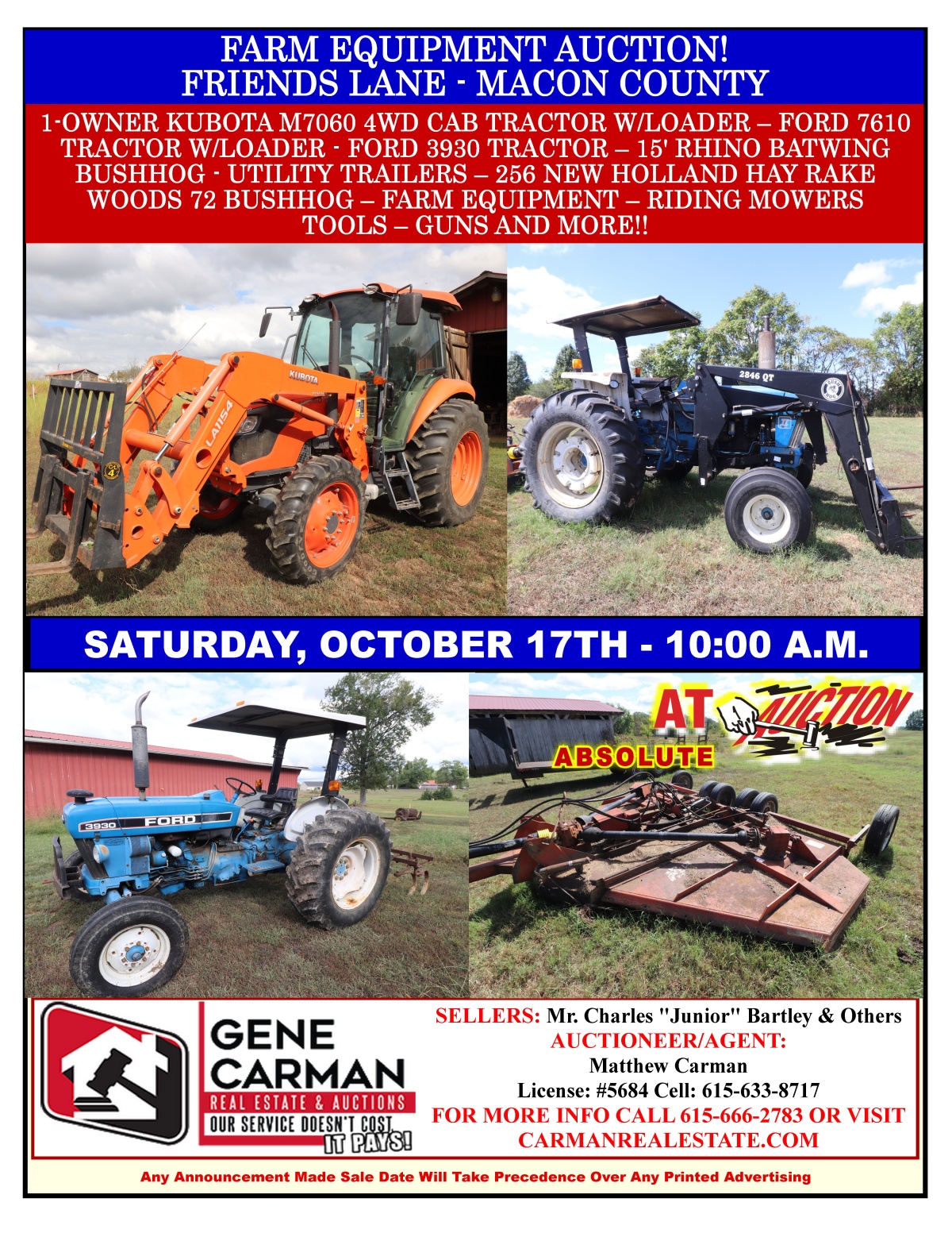 FARM EQUIPMENT AUCTION! FRIENDS LANE - MACON COUNTY